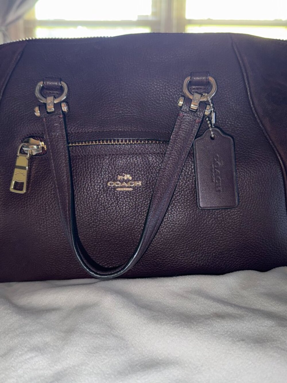 Coach Burgundy Pebbled Leather & Suede Satchel Shoulder Bag